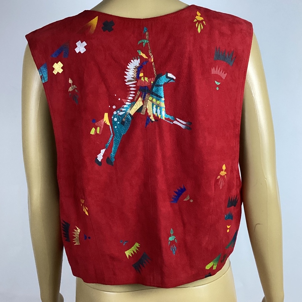 Char hand painted western Suede leather vest Native American Horse L
